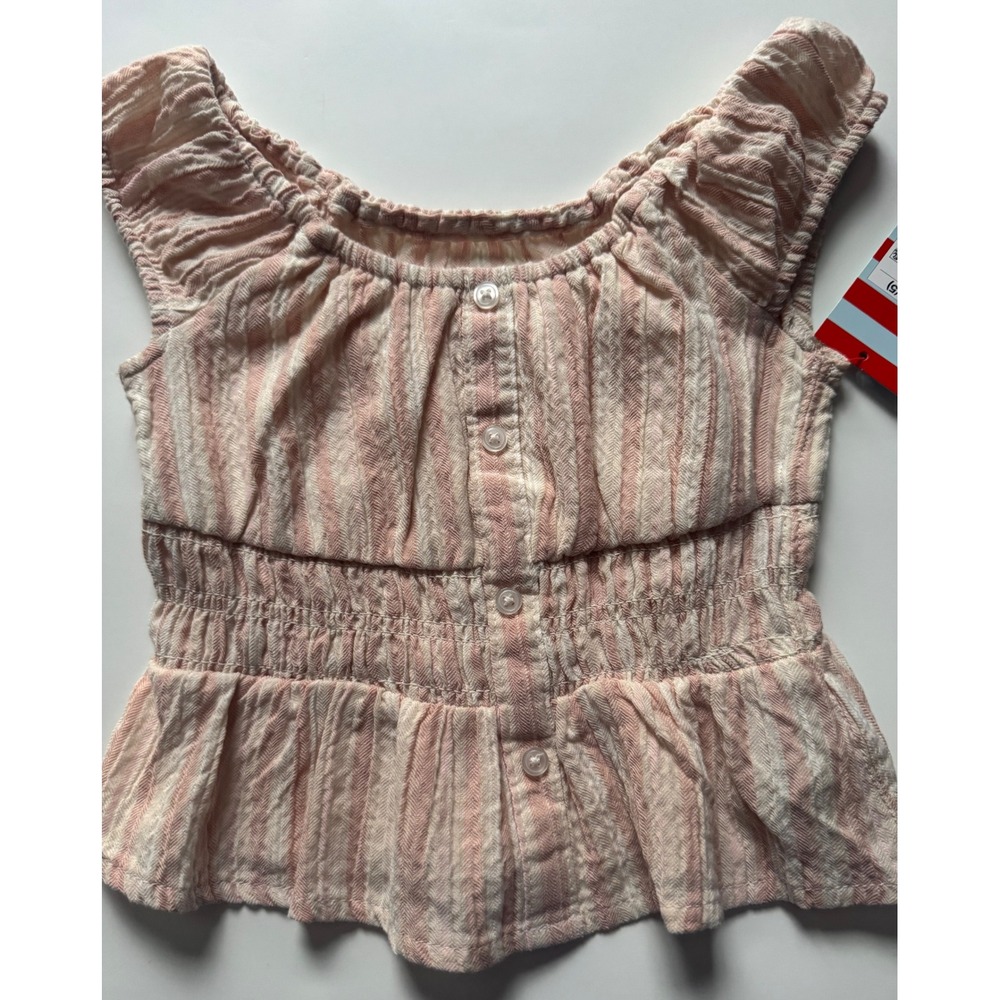 Cat & Jack Girls Almond Cream Stripe Smocked Peplum Top XS 4/5 NWT
